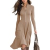 image:imagechouyatou Womens 2026 Winter Fall Dresses Long Sleeve Semi Formal ALine Rib Knit Midi Long Sweater DressKhaki