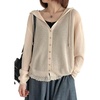 image:imagechouyatou Womens Casual Button Down Hooded Jacquard Knit Cardigan Sweater JacketsApricot