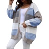 image:imagechouyatou Womens Color Block Striped Open Front Cardigan Preppy Casual Loose Knit Sweater CardiganBlue