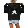 image:imagechouyatou Womens Cute Star Pattern Pullover Cropped Hoodie Sweater Kangaroo Pocket Knit Jumper TopsBlack