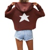 image:imagechouyatou Womens Cute Star Pattern Pullover Cropped Hoodie Sweater Kangaroo Pocket Knit Jumper TopsCoffee