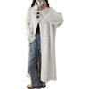 image:imagechouyatou Womens Elegant Lapel Maxi Cardigan Ribbed Knit Sweaters Open Front Long Trench Coat Outerwear CoatiganBeige White