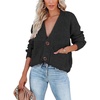 image:imagechouyatou Womens Fall Button Down Cardigan Sweater Loose VNeck Ribbed Chunky Knit Cardigan TopBlack