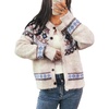 image:imagechouyatou Womens Fall Fluffy Fair Isle Cardigan Sweater Floral Button Down Chunky Knit Cardigan JacketApricot