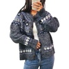 image:imagechouyatou Womens Fall Fluffy Fair Isle Cardigan Sweater Floral Button Down Chunky Knit Cardigan JacketDark Grey