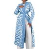 image:imagechouyatou Womens Fall Open Front Color Block Long Cardigan Sweater Casual Loose Striped Belted CoatiganBlue