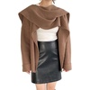 image:imagechouyatou Womens Open Front Ribbed Knit Asymmetrical Cardigans Slouchy Cape Cardigan Sweater with Attached ScarfBrown