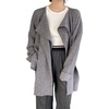 image:imagechouyatou Womens Open Front Ribbed Knit Asymmetrical Cardigans Slouchy Cape Cardigan Sweater with Attached ScarfGray