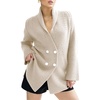 image:imagechouyatou Womens Shawl Lapel Business Casual Sweater Cardigan Double Breasted Knit Blazer Jacket CoatBeige