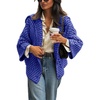 image:imagechouyatou Womens Vintage Lapel Plaid Cardigans Button Down Chunky Knit Cardigan Sweater Jacket Coat with PocketsRoyal Blue