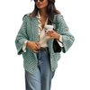 image:imagechouyatou Womens Vintage Lapel Plaid Cardigans Button Down Chunky Knit Cardigan Sweater Jacket Coat with PocketsSage Green