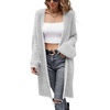 image:imagechouyatou Womens Winter Fuzzy Midi Long Cardigan Herringbone Striped Sweaters Open Front Trench Coat Outerwear JacketGray