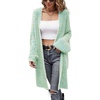 image:imagechouyatou Womens Winter Fuzzy Midi Long Cardigan Herringbone Striped Sweaters Open Front Trench Coat Outerwear JacketGreen