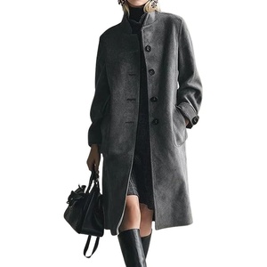 image:imagechouyatou Womens 2025 Fall Winter Faux Suede Trench Coat Single Breasted Business Casual Midi Long Pea Coat