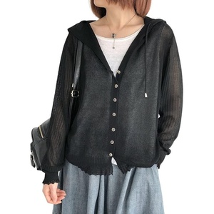 image:imagechouyatou Womens Casual Button Down Hooded Jacquard Knit Cardigan Sweater JacketsBlack