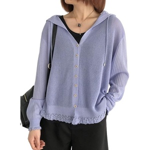 image:imagechouyatou Womens Casual Button Down Hooded Jacquard Knit Cardigan Sweater JacketsPurple