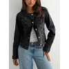 image:imageCHOUYATOU Womens Collarless Denim Trucker Jacket Button Front Y2K Business Causal Denim Jacket CoatBlack