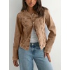 image:imageCHOUYATOU Womens Collarless Denim Trucker Jacket Button Front Y2K Business Causal Denim Jacket CoatKhaki