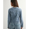 image:imageCHOUYATOU Womens Collarless Denim Trucker Jacket Button Front Y2K Business Causal Denim Jacket CoatLight Blue