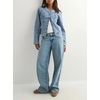 image:imageCHOUYATOU Womens Collarless Denim Trucker Jacket Button Front Y2K Business Causal Denim Jacket CoatLight Blue