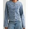 image:imageCHOUYATOU Womens Collarless Denim Trucker Jacket Button Front Y2K Business Causal Denim Jacket CoatLight Blue