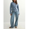 image:imageCHOUYATOU Womens Collarless Denim Trucker Jacket Button Front Y2K Business Causal Denim Jacket CoatLight Blue