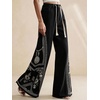 image:imagechouyatou Womens Boho Floral Embroidery Wide Leg Jeans Y2k Flare Bell Bottom Jeans Baggy Denim Palazzo Pants TrousersBlack