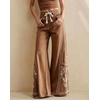 image:imagechouyatou Womens Boho Floral Embroidery Wide Leg Jeans Y2k Flare Bell Bottom Jeans Baggy Denim Palazzo Pants TrousersBrown