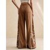 image:imagechouyatou Womens Boho Floral Embroidery Wide Leg Jeans Y2k Flare Bell Bottom Jeans Baggy Denim Palazzo Pants TrousersBrown