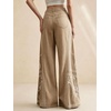 image:imagechouyatou Womens Boho Floral Embroidery Wide Leg Jeans Y2k Flare Bell Bottom Jeans Baggy Denim Palazzo Pants TrousersKhaki