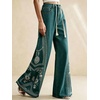 image:imagechouyatou Womens Boho Floral Embroidery Wide Leg Jeans Y2k Flare Bell Bottom Jeans Baggy Denim Palazzo Pants TrousersRetro Blue