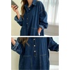 image:imagechouyatou Womens Casual Long Sleeve Maxi Denim Dress Fall Spring Loose 12 Button Down Tunic Jean DressBlue
