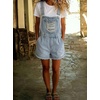 image:imagechouyatou Womens Denim Shorts Overalls Distressed Shortalls Wide Leg Loose Bib Jean Romper JumpsuitsLight Blue