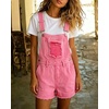 image:imagechouyatou Womens Denim Shorts Overalls Distressed Shortalls Wide Leg Loose Bib Jean Romper JumpsuitsPink