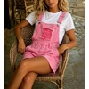 image:imagechouyatou Womens Denim Shorts Overalls Distressed Shortalls Wide Leg Loose Bib Jean Romper JumpsuitsPink