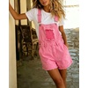 image:imagechouyatou Womens Denim Shorts Overalls Distressed Shortalls Wide Leg Loose Bib Jean Romper JumpsuitsPink