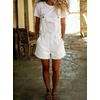 image:imagechouyatou Womens Denim Shorts Overalls Distressed Shortalls Wide Leg Loose Bib Jean Romper JumpsuitsWhite