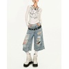 image:imagechouyatou Womens Distressed Ripped Denim Capris Y2k Boyfriend Baggy Jeans Wide Leg Cropped Jeans with PocketsLight Blue
