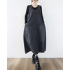 image:imagechouyatou Womens Elegant Denim Tank Dress Overall Loose Fit A Line Flare Pinafore Midi jumper Jean DressBlack Grey