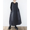 image:imagechouyatou Womens Elegant Denim Tank Dress Overall Loose Fit A Line Flare Pinafore Midi jumper Jean DressBlack Grey