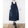 image:imagechouyatou Womens Elegant Denim Tank Dress Overall Loose Fit A Line Flare Pinafore Midi jumper Jean DressBlue