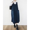 image:imagechouyatou Womens Elegant Denim Tank Dress Overall Loose Fit A Line Flare Pinafore Midi jumper Jean DressBlue