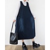 image:imagechouyatou Womens Elegant Denim Tank Dress Overall Loose Fit A Line Flare Pinafore Midi jumper Jean DressBlue