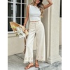 image:imagechouyatou Womens Eyelet Embroidery Floral Wide Leg Jeans Boho Baggy Jeans High Waisted Cropped Denim Palazzo PantsBeige White