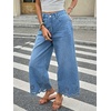image:imagechouyatou Womens Eyelet Embroidery Floral Wide Leg Jeans Boho Baggy Jeans High Waisted Cropped Denim Palazzo PantsBlue