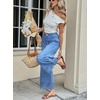 image:imagechouyatou Womens Eyelet Embroidery Floral Wide Leg Jeans Boho Baggy Jeans High Waisted Cropped Denim Palazzo PantsBlue