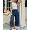 image:imagechouyatou Womens Eyelet Embroidery Floral Wide Leg Jeans Boho Baggy Jeans High Waisted Cropped Denim Palazzo PantsDark Blue