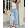 image:imagechouyatou Womens Eyelet Embroidery Floral Wide Leg Jeans Boho Baggy Jeans High Waisted Cropped Denim Palazzo PantsLight Blue