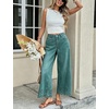 image:imagechouyatou Womens Eyelet Embroidery Floral Wide Leg Jeans Boho Baggy Jeans High Waisted Cropped Denim Palazzo PantsRetro Blue