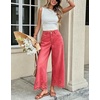 image:imagechouyatou Womens Eyelet Embroidery Floral Wide Leg Jeans Boho Baggy Jeans High Waisted Cropped Denim Palazzo PantsWatermelon Red